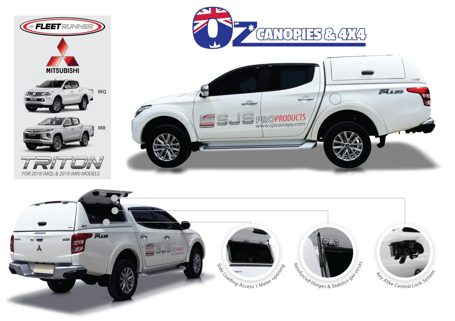 Mitsubishi Triton MQ MR 2015 to 01/2024 Canopy Lift Up Panels Central